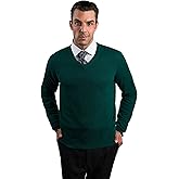 JENNIE LIU Mens 100% Cashmere V Neck Sweater | Ultra-Soft, Breathable Knit for Golf & Cold Weather (Green, XX-Large)