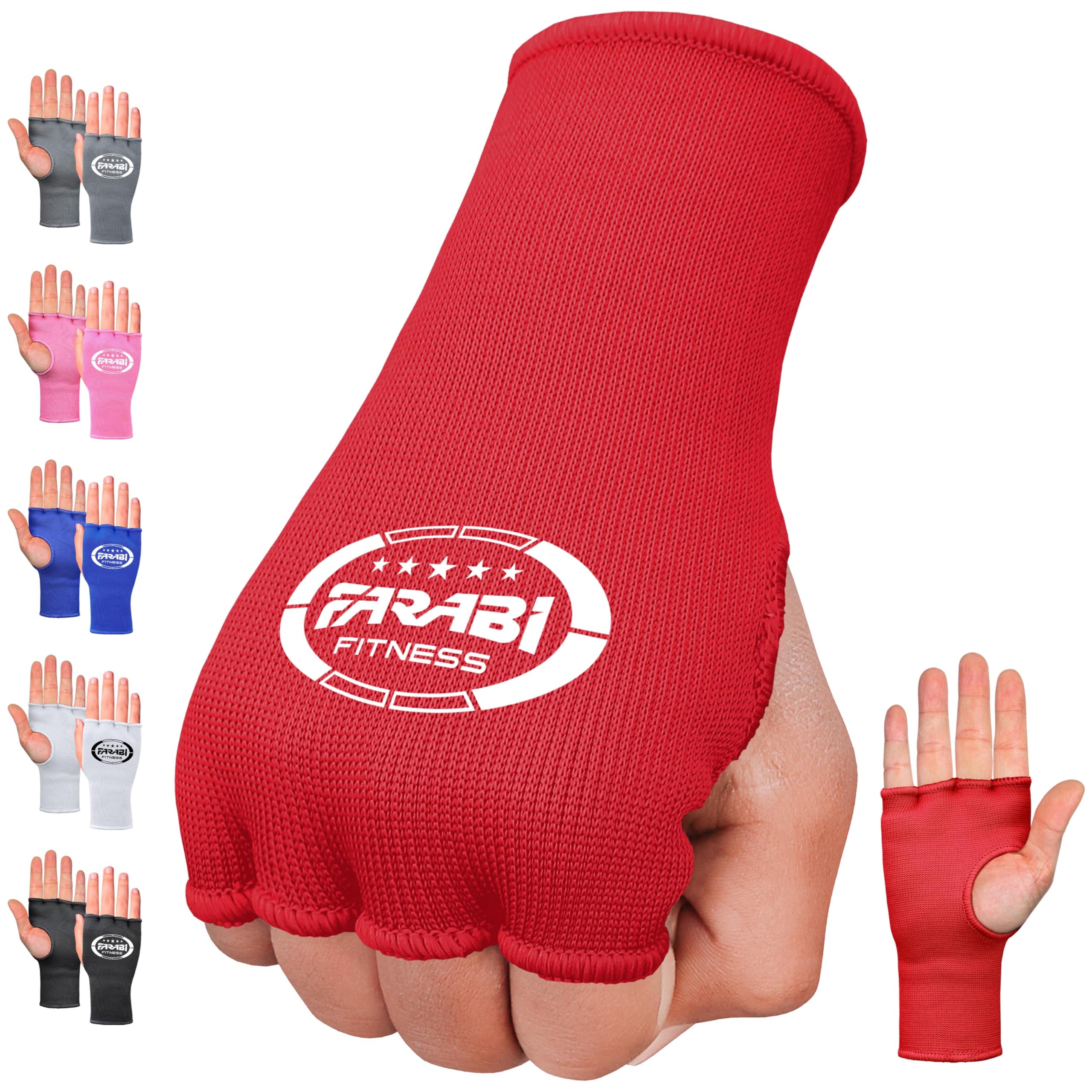 Farabi Sports Boxing Hand Wraps Half Finger Elasticated Inner Gloves for Punching Boxing Bandages Ideal for MMA, Muay Thai, Training, Combat Sports, Kickboxing and Martial Arts (Red, L/XL)