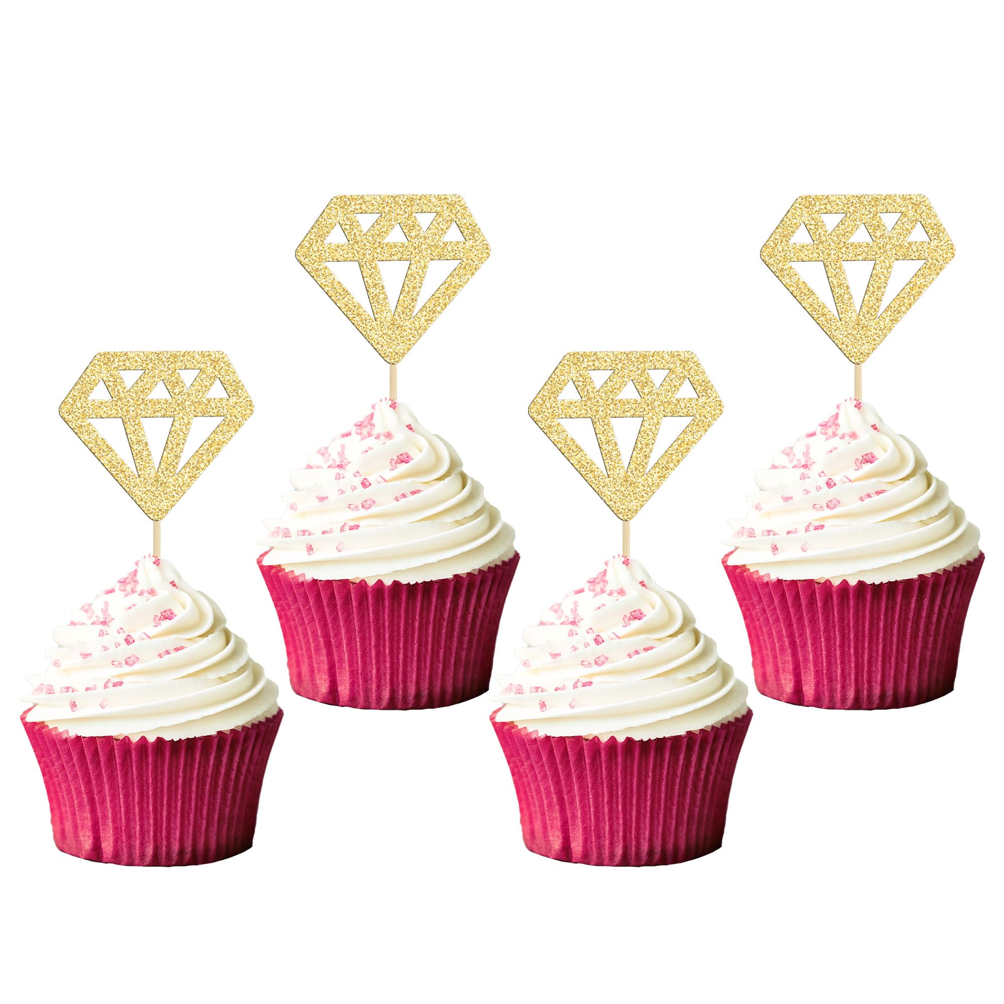 Gyufise 36Pcs Diamond Cupcake Toppers Gold Glitter Diamond Cupcake Picks for Bridal Shower Engagement Wedding Anniversary Party Cake Decorations Supplies