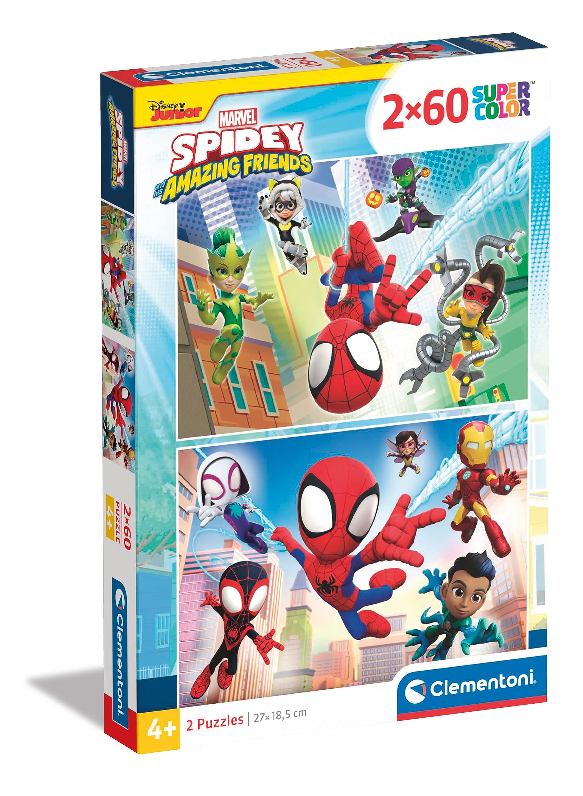 Clementoni - 21625 - Supercolor Puzzle - Marvel Spidey And His Amazing Friends - 2x60 Pieces (2 puzzles included), Jigsaw Puzzle For Kids Age 4, Puzzle Cartoon, Made In Italy