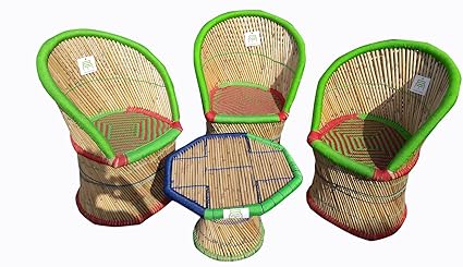 Ecowoodies Clevelandii Cane Bamboo Furniture for Home Indoor/Outdoor /Garden/Lawn Table Chair Furniture Set (3+1)