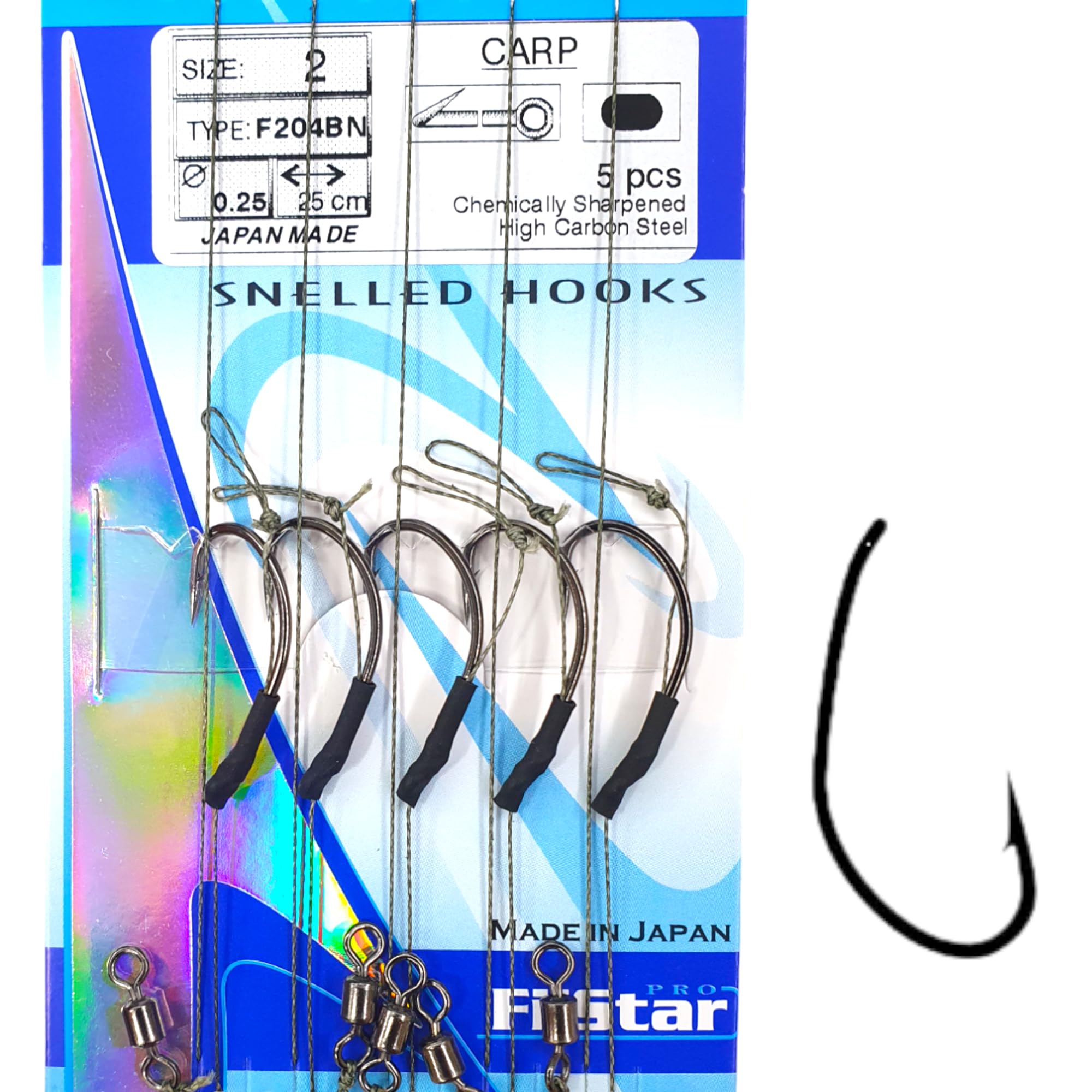 PRO FILSTAR Fishing Hook Set with Leader & Swivel 5 Pieces, N2, Braided Line 25 cm, Diameter 0.25 mm - Fishing Carp Accessories - Fishing Hook - Boilies & Pellet Hooks - Sport Set - Fishing Rig -