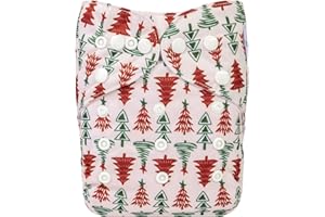 Babygoal Christmas Cloth Diaper with Insert for Baby Boys and Girls, 8-33lbs, Reusable, Waterproof, 1 Count, Large, Unisex