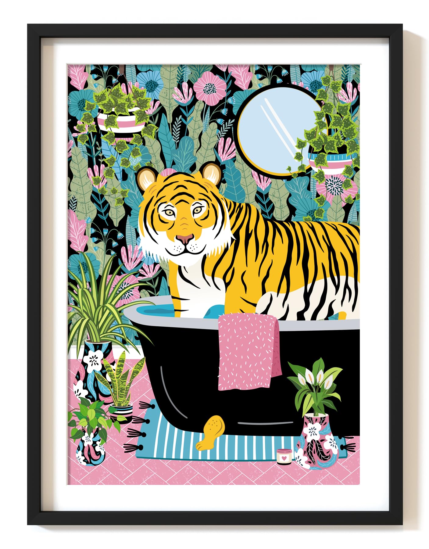 Parmaro Tiger in Bath A4 UNFRAMED Print, Animal on Toilet, Tropical Bathroom Decor