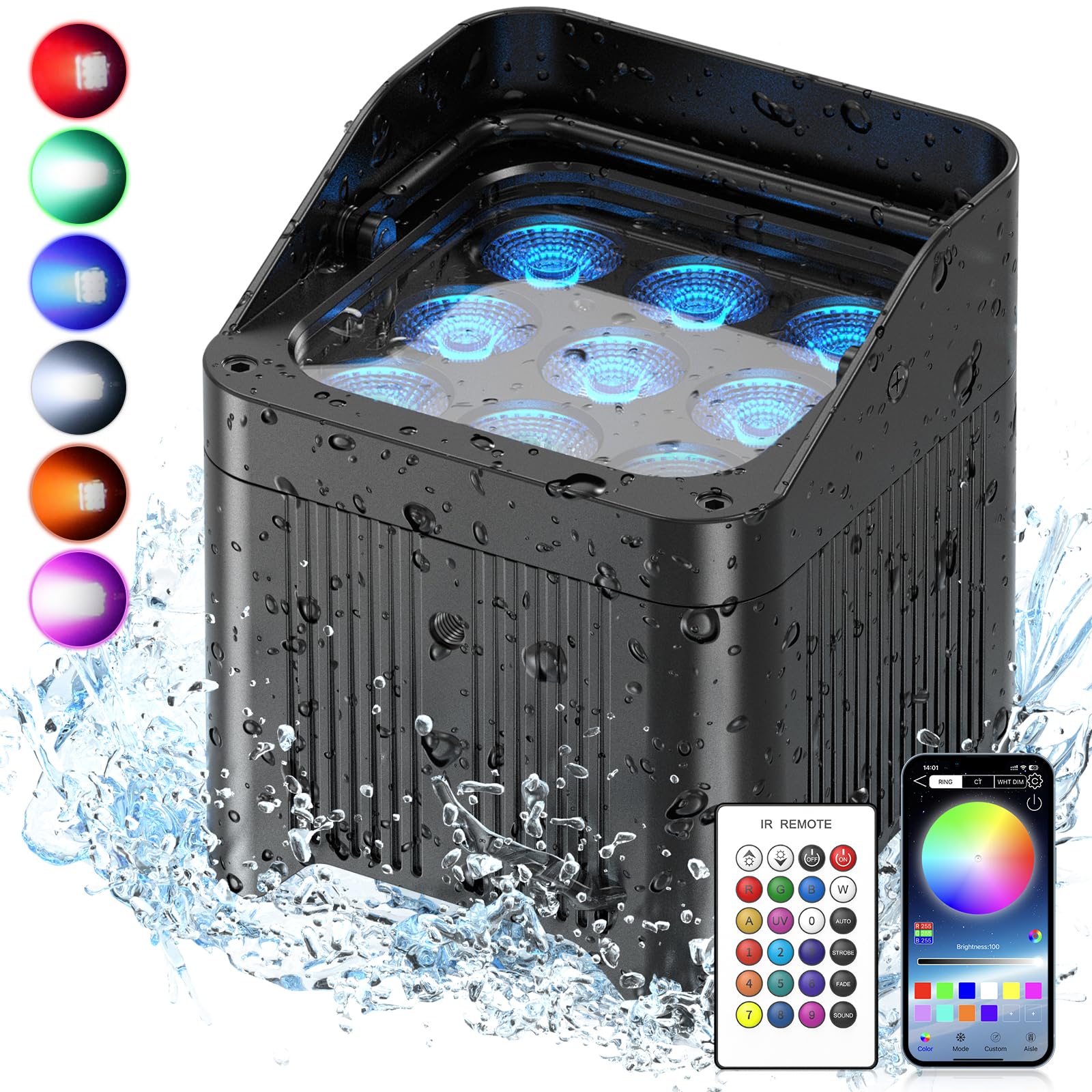 Photo 1 of Battery Powered Stage Lights Uplights Rechargeable Par Lights IP65 Waterproof 9X18W LED 9600mAh RGBWAUV 6in1 with APP DMX Stage Uplighting for Event Wedding Party DJ Show Church