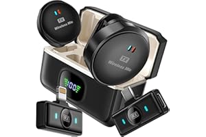 GAXABI Wireless Lavalier Microphone for iphone 15 Pro Max Android with Lightning/USB C(2 TX+2 RX), Mini Microphone with Noise Cancellation, 40H Battery, Clip on Lapel Mic for Video Recording,Streaming