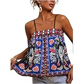 WDIRAR Women's Tropical Floral Print Cami Top Spaghetti Strap Boho Vacation Summer Tops Camisole