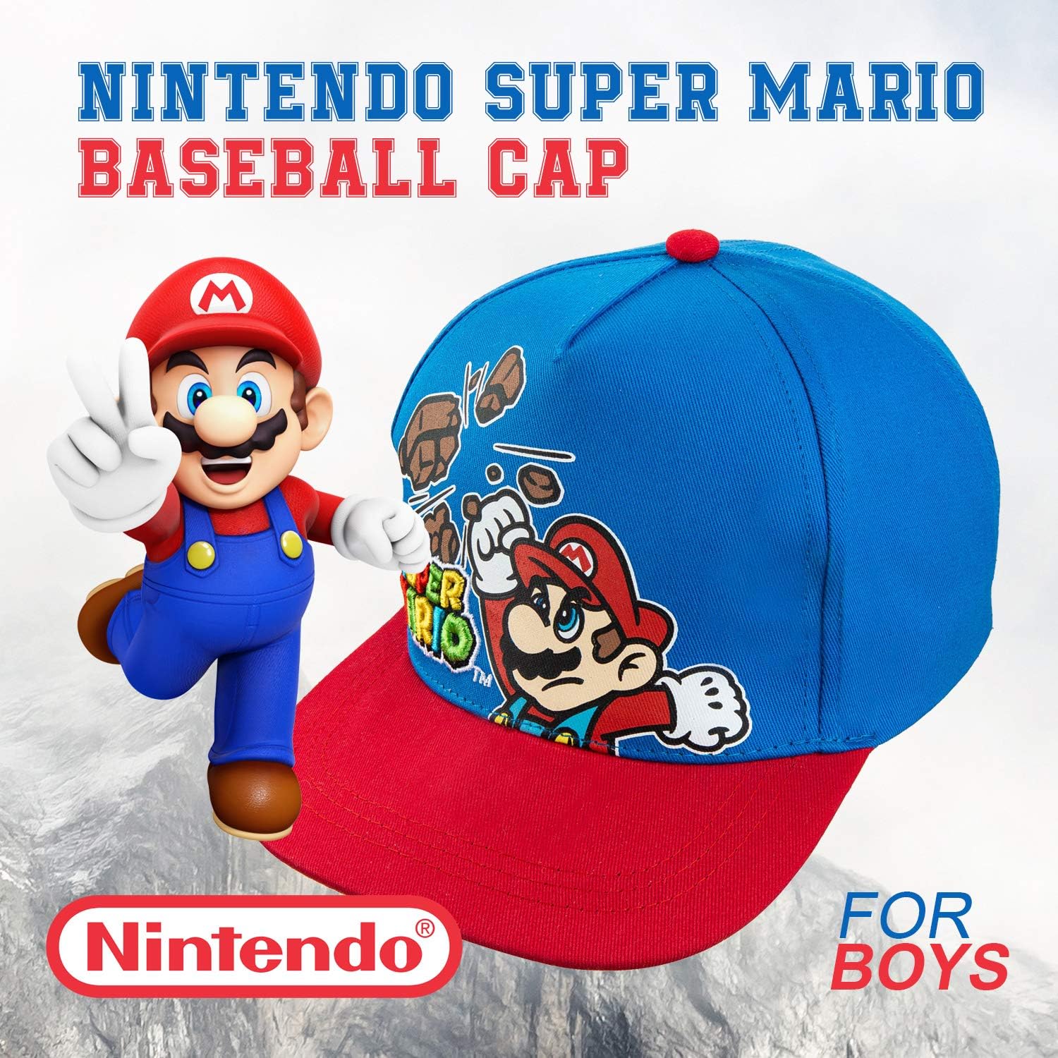Nintendo Super Mario Boys Blue Baseball Cap Hat Age 4-7: Clothing