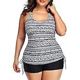 Yonique Women Plus Size Tankini with Shorts Two Piece Bathing Suits Athletic Swimsuits Tummy Control Swimwear