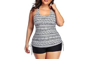 Yonique Women Plus Size Tankini with Shorts Two Piece Bathing Suits Athletic Swimsuits Tummy Control Swimwear