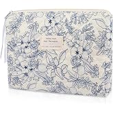 Gosect Floral Makeup Bag, Small Cosmetic Bag for Women Girls, Cute Cotton Makeup Bag, Quilted Makeup Bags, Flower Travel Toiletry Organizer Bag(Navy Blue)