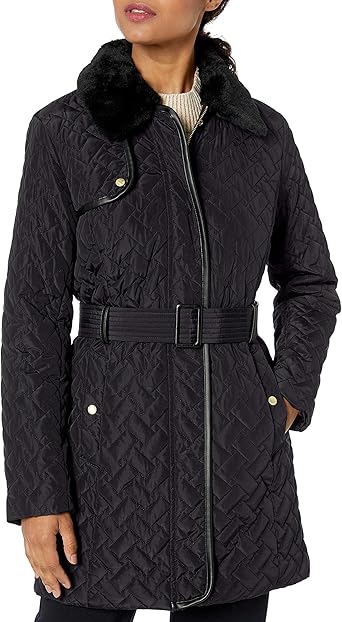 quilted trench jacket with detachable hood