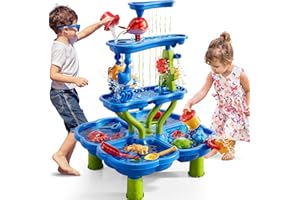 JUKUDAHU Sand Water Table for Kids 3 4 5 6 7 8 Year Old - Waterfall Pond, Bath Toys, Summer Outdoor Sand Beach Toys for Toddlers 1-3 3-5, Sensory Activity Playset, Birthday Gifts for Boys Girls 3-8