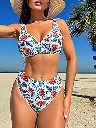 TASHEHE Women's Floral Bikini Set Underwire Push Up