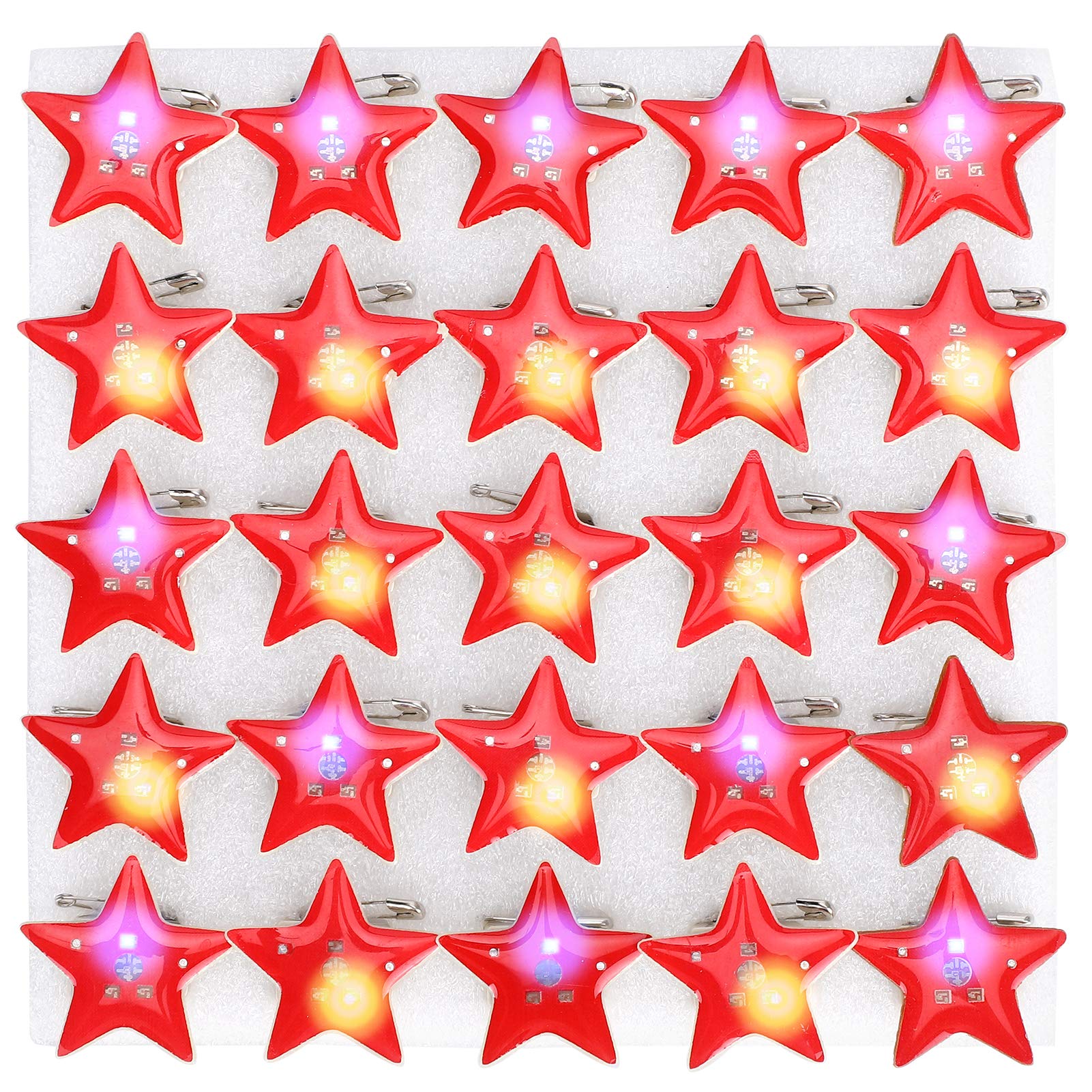 25Pcs LED Brooch Pins, Five‑Pointed Star Flashing Light LED Light Up Star Badge Brooch Flashing Light Pins Light Up Badge for Christmas Wedding Birthday Party Favors