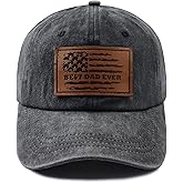 Best Dad Ever Hat for Men, Adjustable Cotton American Flag Leather Patch Baseball Cap for Dad Papa