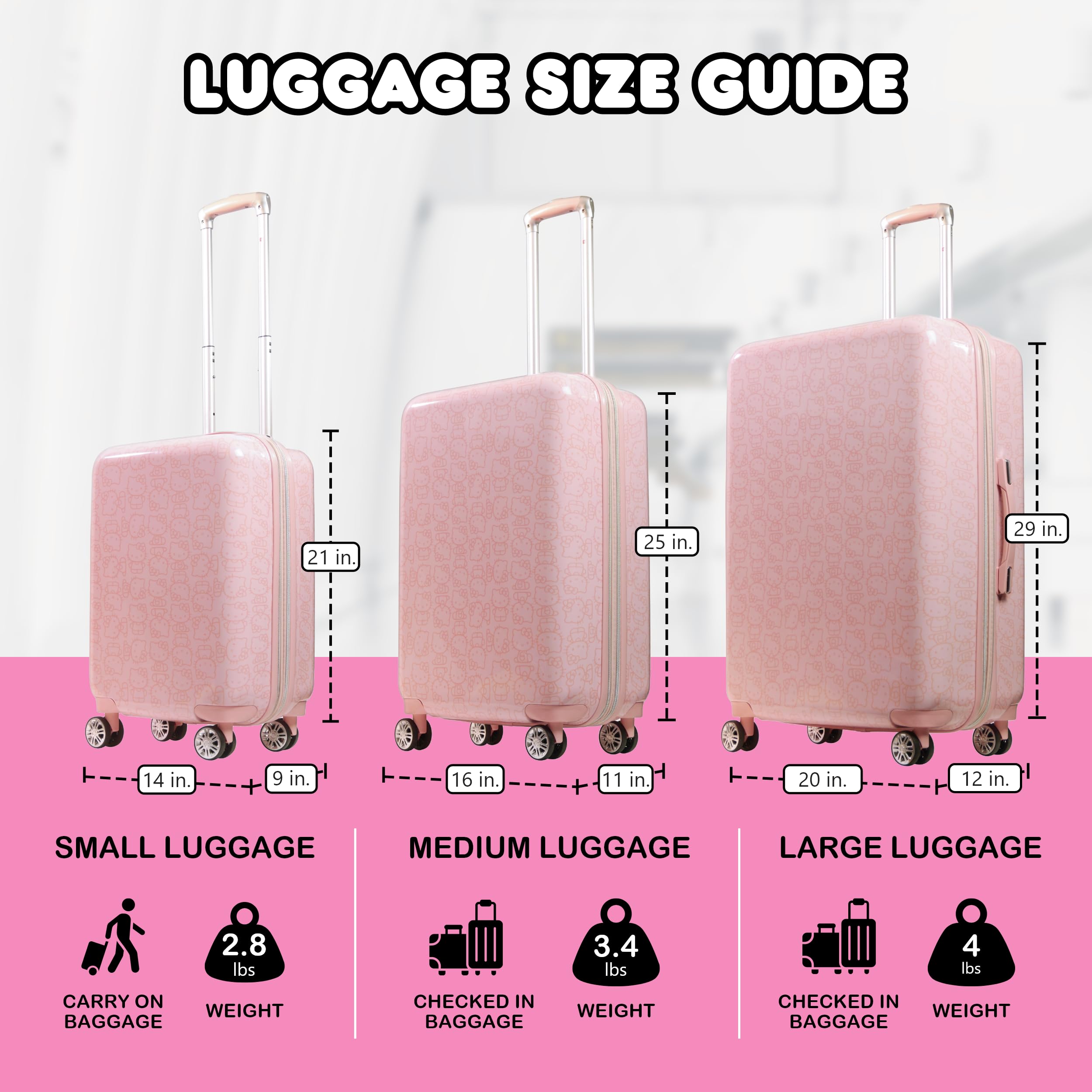 FUL Hello Kitty Carry On Luggage, Printed Hardshell Rolling Suitcase with Spinner Wheels, Pink, 21 Inch