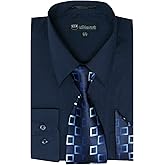 Milano Moda Men's Long Sleeve Dress Shirt with Matching Tie and Handkerchief SG21A