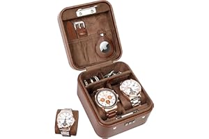 KAMIER Watch Travel Case with Combination Lock - 2 Watch Storage and Jewelry Organizer - Watch Case for Ring and Watch Storage, PU Leather Travel Watch Case, Ideal for Gift (With Gift Box) (Brown)