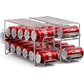 Sorbus Soda Can Dispenser Rack for Fridge, Holds 12 Cans (2 Pack, Silver) | Dispensing organizer keeps standard 12-ounce drinks accessible in refrigerator and pantry cabinets for easy restocking.
