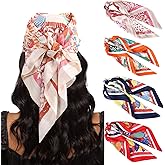 AWAYTR 27.5” Silk Satin Square Head Scarf - 4PCS Satin Head Scarves for Women Hair Kerchief Bandanas Sleeping Head Wraps