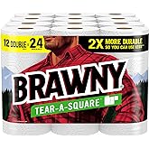 Brawny Tear-A-Square Paper Towels, 12 Double Rolls = 24 Regular Rolls, 3 Sheet Sizes (Quarter, Half, Full), Strength for All 