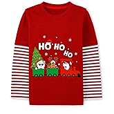 Boys Christmas Tees Girls Dinosaur Tops Stripe Long Sleeve Shirt Kids Truck T-Shirt for Toddler Xmas Gifts 3-9 Years