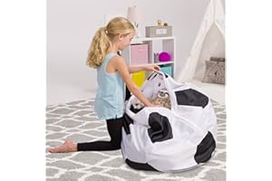 Posh Creations Kids Stuffed Animal Storage Bean Bag Chair Cover - Childrens Toy Organizer, X-Large-48in, Sports Soccer Ball Black and White