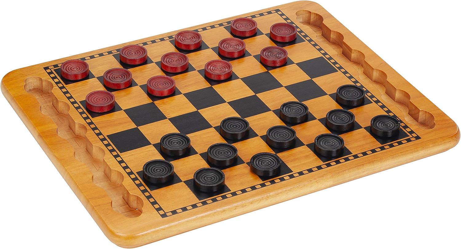 WE Games Solid Wood Checkers Set - Red & Black Traditional Style with Grooves for Wooden Pieces