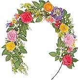 Briful Floral Peonies Garland for Mantle Door Decor, 5.17ft Spring Flowers Faux Garlands for Wedding Centerpiece Table Decorations