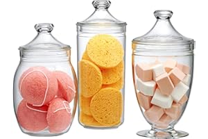 Amazing Abby - Adore - Plastic Apothecary Jars (3-Piece Set, 52/46/46 oz), Acrylic Jars with Lids, Bathroom Canisters, Candy Buffet, Wedding Display, BPA-Free and Shatter-Proof (NOT Glass)