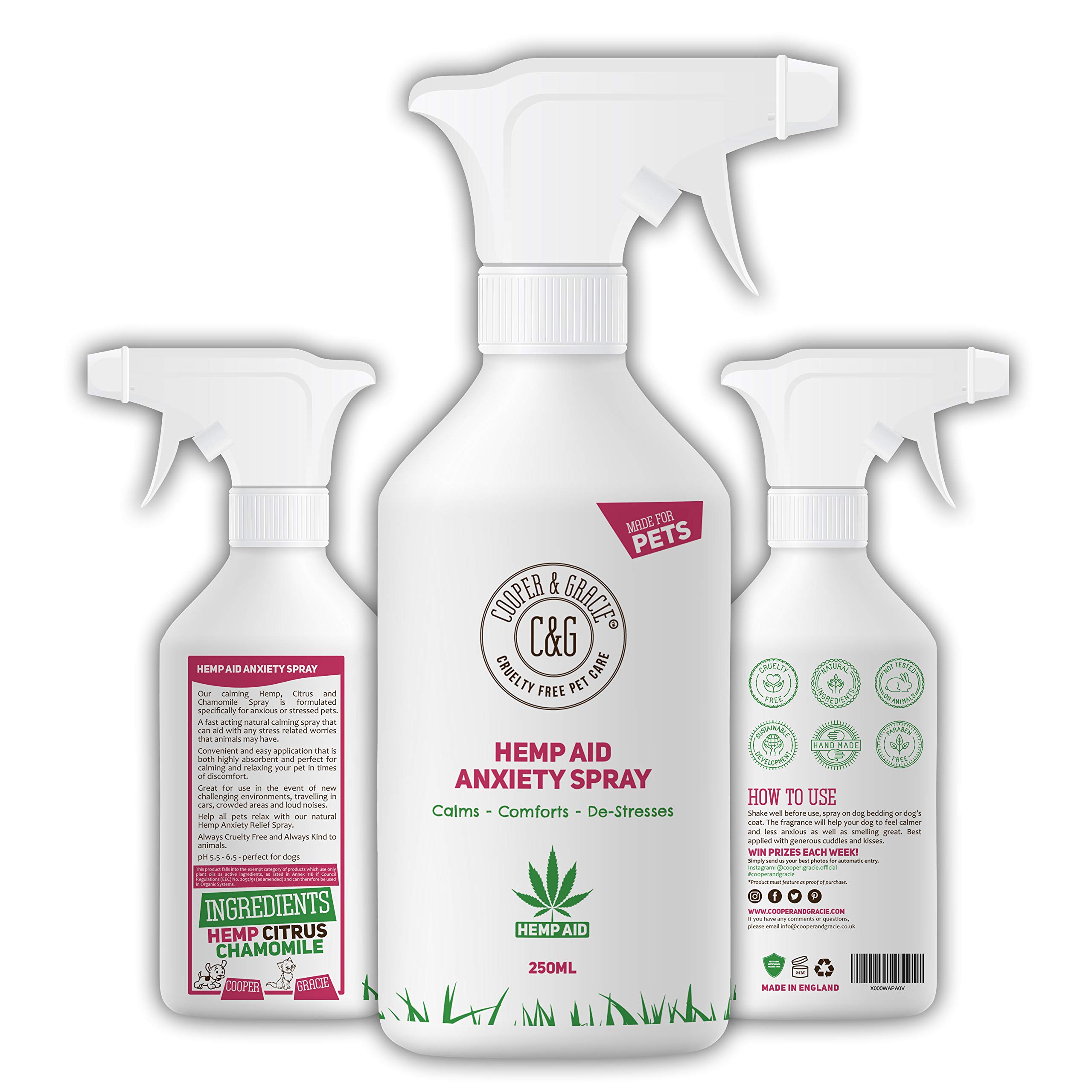 Pet Hemp Aid Anxiety Spray 250ML | Instant Behavioral Aid | Purest Ingredients | Anti-Inflammatory Quick Absorb Calming Scent | Ideal for Cat & Dog