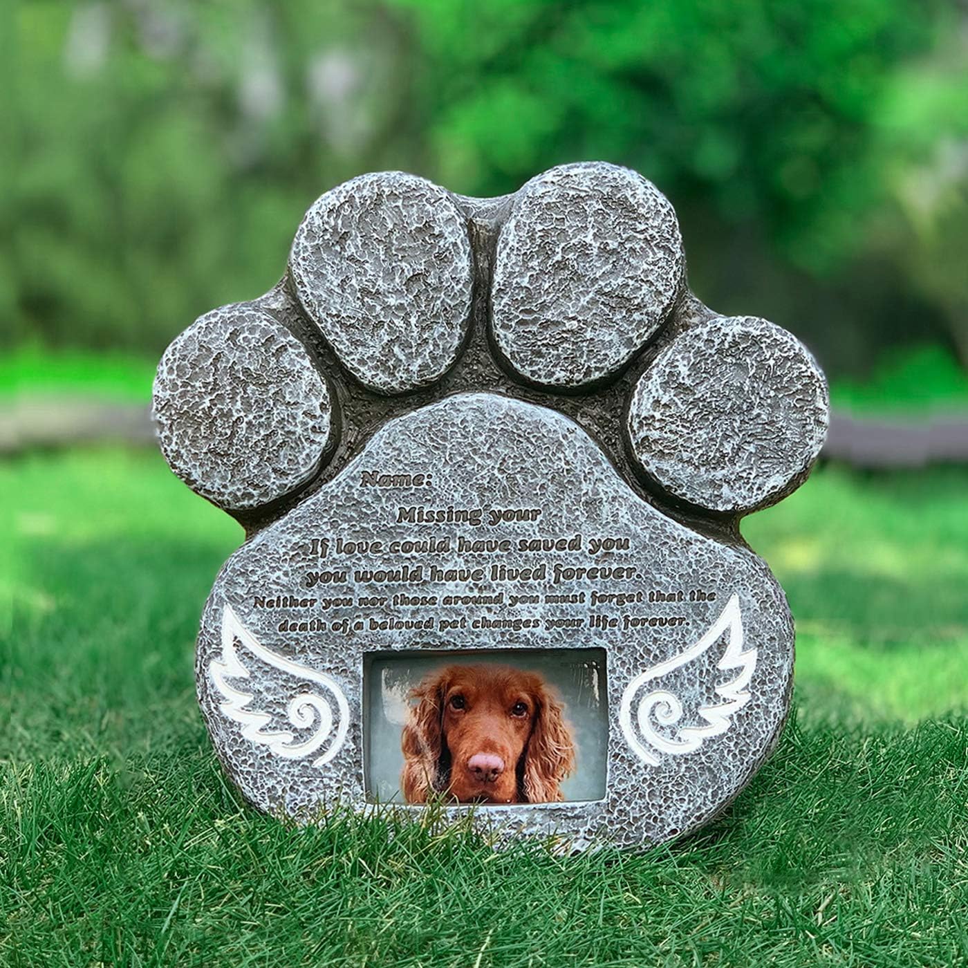ReCall Pet Tombstone Dog Paw Shape Engraved Angel Wings