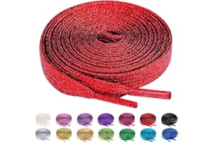 Olukssck 2 Pairs Flat Glitter Shiny Metallic Shoe Laces, Colorful Sequin Shoelaces