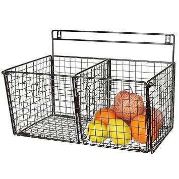 Indian Decor 35006 All Metal Wire Wall Mounted 2 Compartment Storage Basket Wall Shelf Baskets Black Amazon In Home Kitchen