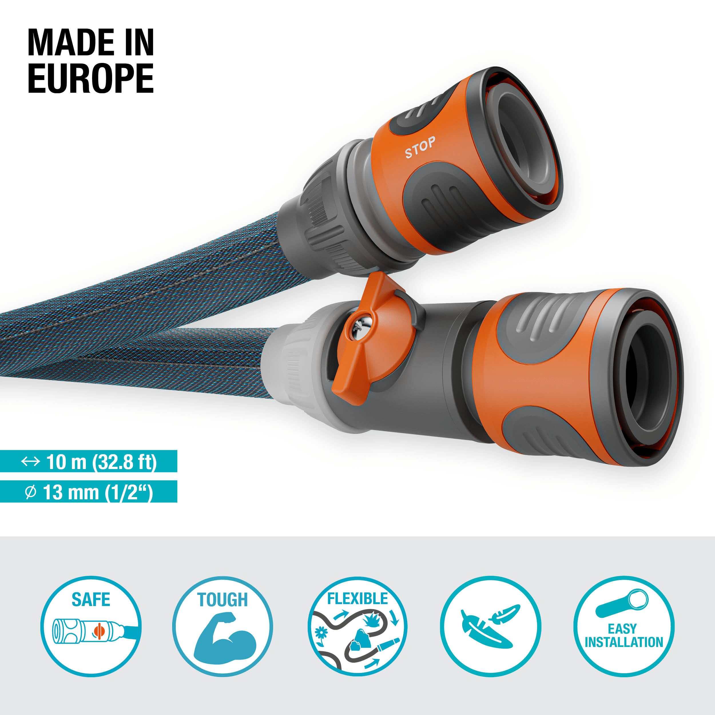 Gardena Schlauch Textilschlauch Liano Xtreme 1/2", 10 Meter Set + Indoor-Adapter 2