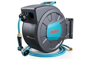 ENEACRO Retractable Garden Hose Reel with Wall Mount 1/2"×120ft with 10 Pattern Hose Nozzle, Brass Connector, Auto Rewind/Any Length Lock/ 180° Swivel Bracket, Ideal for Garden Watering