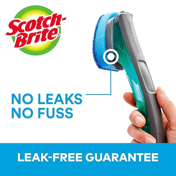 SCOTCH-BRITE ADVANCED SOAP CONTROL NON-SCRATCH DISHWAND, 1 DISH WAND, KEEP HANDS OUT OF THE MESS, PREVENTS SOAP FROM LEAKING, LEAK-FREE GUARANTEE, BEST FOR NONSTICK POTS AND PANS, GLASS, TUBS, & MORE