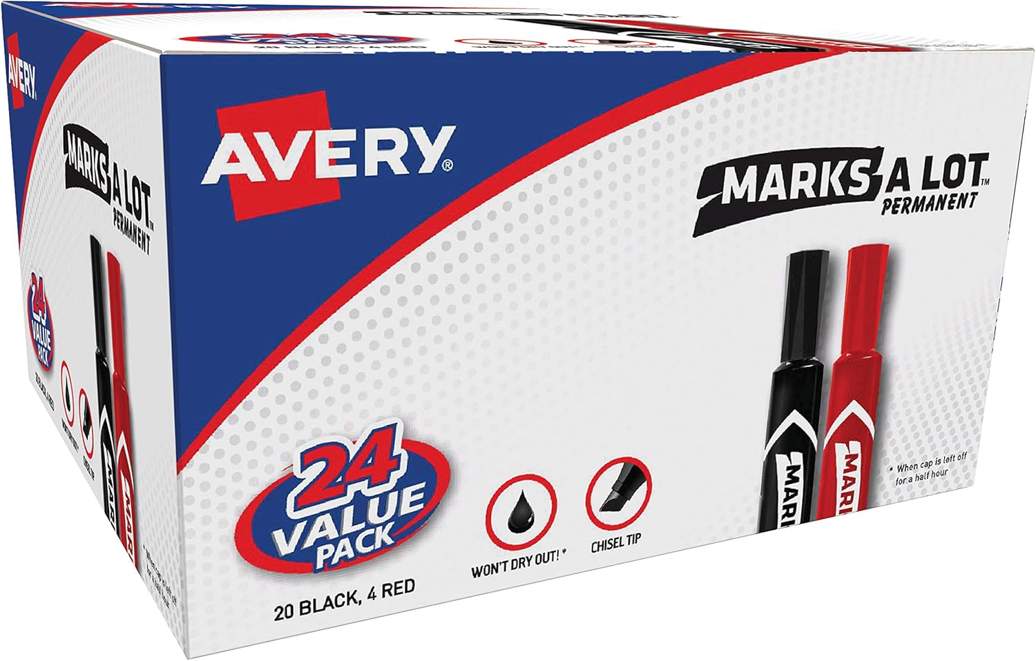 Amazon Com Avery Marks A Lot Permanent Markers Regular Desk Style Size Chisel Tip Water And Wear Resistant 24 Assorted Markers 98187 Office Products