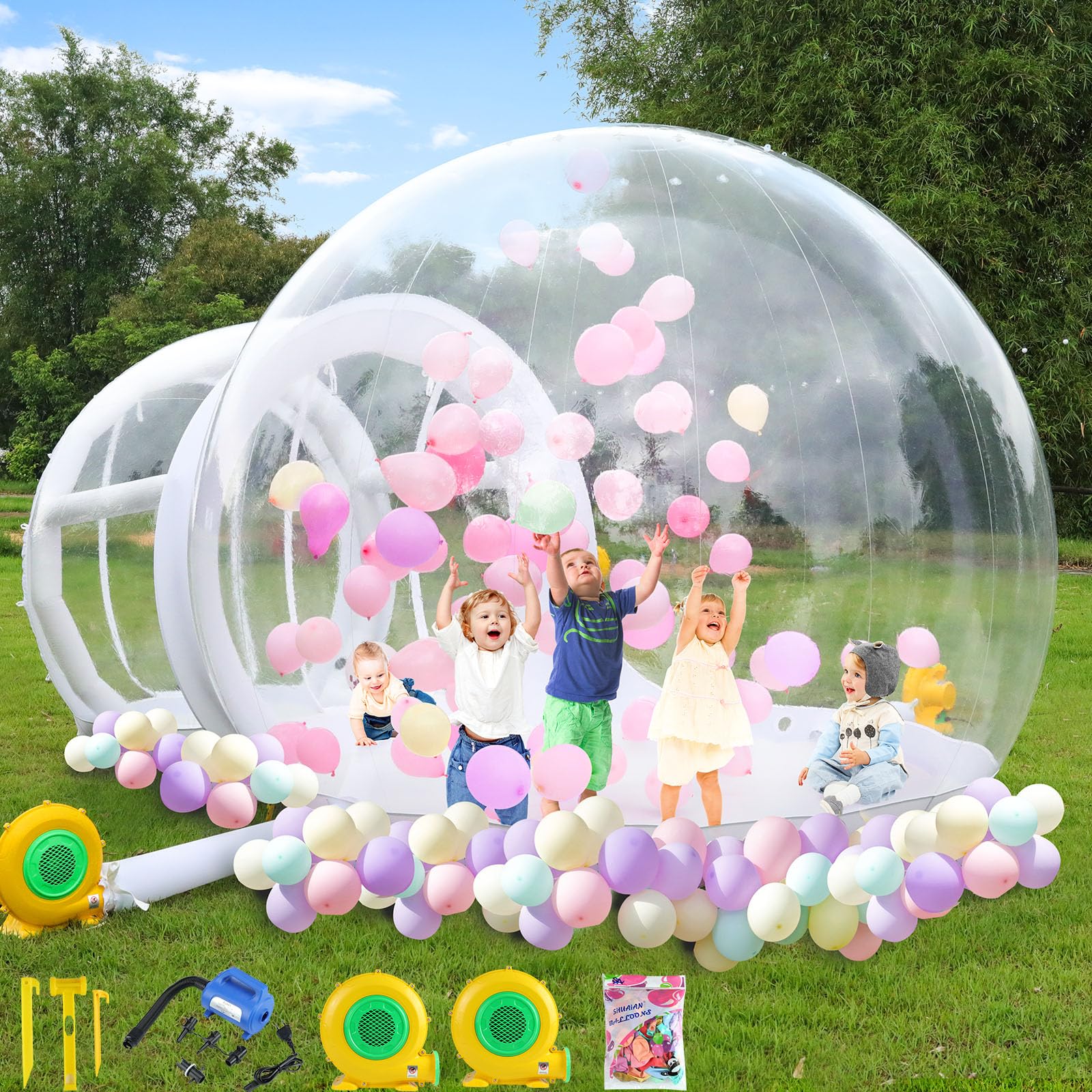 Photo 1 of 10FT Inflatable Bubble House, PVC Bubble Bounce House with Upgraded Double Air Duct, Bubble Tent Dome for Backyard Birthday Wedding Christmas Party