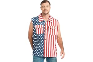 AOTIOOY American Flag Denim Vest for Men, 4th of July Patriotic Vintage Sleeveless Jean Jacket, Independence Day USA Casual Shirt