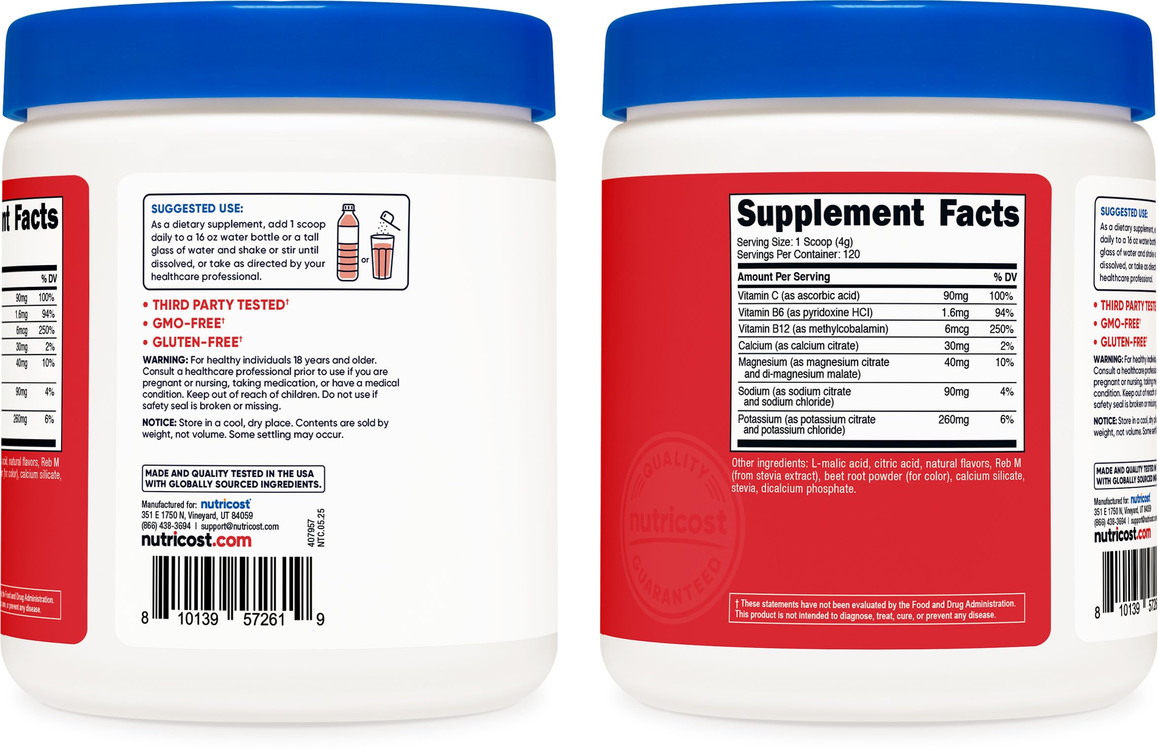 Nutricost Electrolyte Complex Powder (120 Servings, Fruit Punch) - Hydration Supplement Drink Mix with Vitamins and Minerals