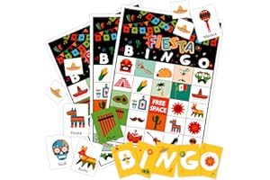 Leezead Fiesta Bingo Game Cards, 24 Players Fiesta Bingo Set for Boys Girls Adults Party Card Games, Mexican Bingo Card Party Game for Cinco De Mayo Mexican Theme Family Fiesta Party Activity