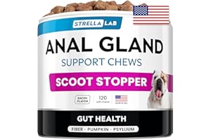 STRELLALAB Anal Gland Support Chews - Scoot Treatment - Digestive Enzymes, Prebiotics & Fiber Supplement for Dogs Digestion & Gut Health. Proprietary Blend of Beet, Psyllium, Dandelion & Pumpkin 120Ct