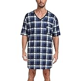 MoFiz Men's Nightshirt Soft Pajamas V Neck Short Sleeve Nightgown Loose Sleepwear Nightwear Comfy Sleep Shirt S-3XL