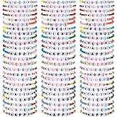 Ecation 96 Pcs Beaded Friendship Bracelets Bulk Inspirational Stretch Bracelets Y2k Colorful Cute Adjustable Jewelry for Rainbow Women Carnival Music Party Favors Friend Gifts