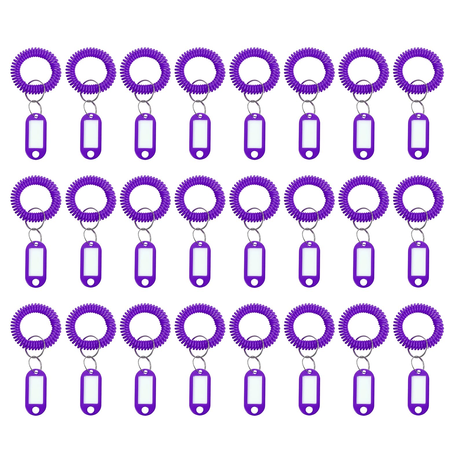 PATIKIL Wrist Coil Keychain with Tag, 24Pcs Spring Spiral Bracelet Ring Key Labels for ID Badge Sauna Pool Beach Office Gym Indoor Outdoor, Dark Purple