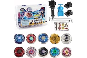 WNSULL Bey Battling Tops Burst Set with Portable Box-10 Pack Metal Fusion Gyro with 3 Launcher and 1 Grip-Toy Gift for Boys Kids Ages 6 7 8 9 10 11 12 Years Old