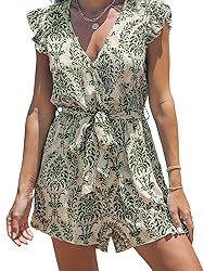 CUPSHE Women's Romper V Neck Flutter sleeves Waist