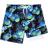 ZenGents Little Boys Swim Trunks with Boxer Mesh Liner Swim Shorts Kids Quick Dry Bathing Suit Swimwear 4-12T
